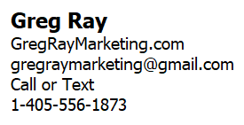 Greg Ray Marketing Contact Info